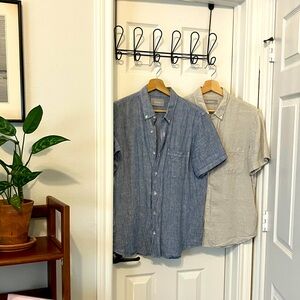 Two Everlane Line Button Up Shirts, Tan and Blue Striped, Men’s Size Small